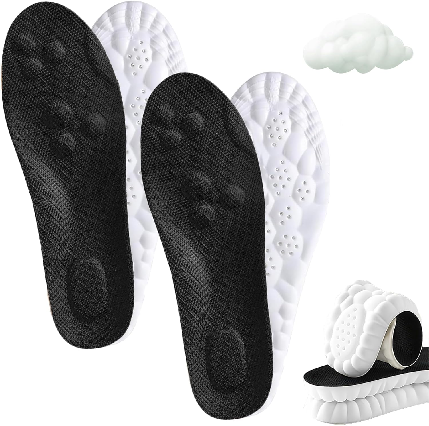 2 Pairs 4D Cloud Insoles for Men, Massage Cushion Insole for Foot & Joint Support Comfortable Shoe Steppers Insoles Sole Inserts Memory Foam Insoles for Men (US11-12) image number 1