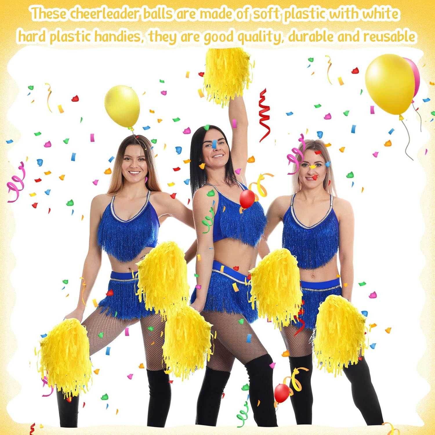 Meooeck 80 Pcs Cheerleading Pom Poms Sports Dance Cheer Pompoms with Handles Plastic Cheerleader Stuff for Sport Gymnastics Adults Cheering Team Party Decorations(Yellow) - Purple image number 6