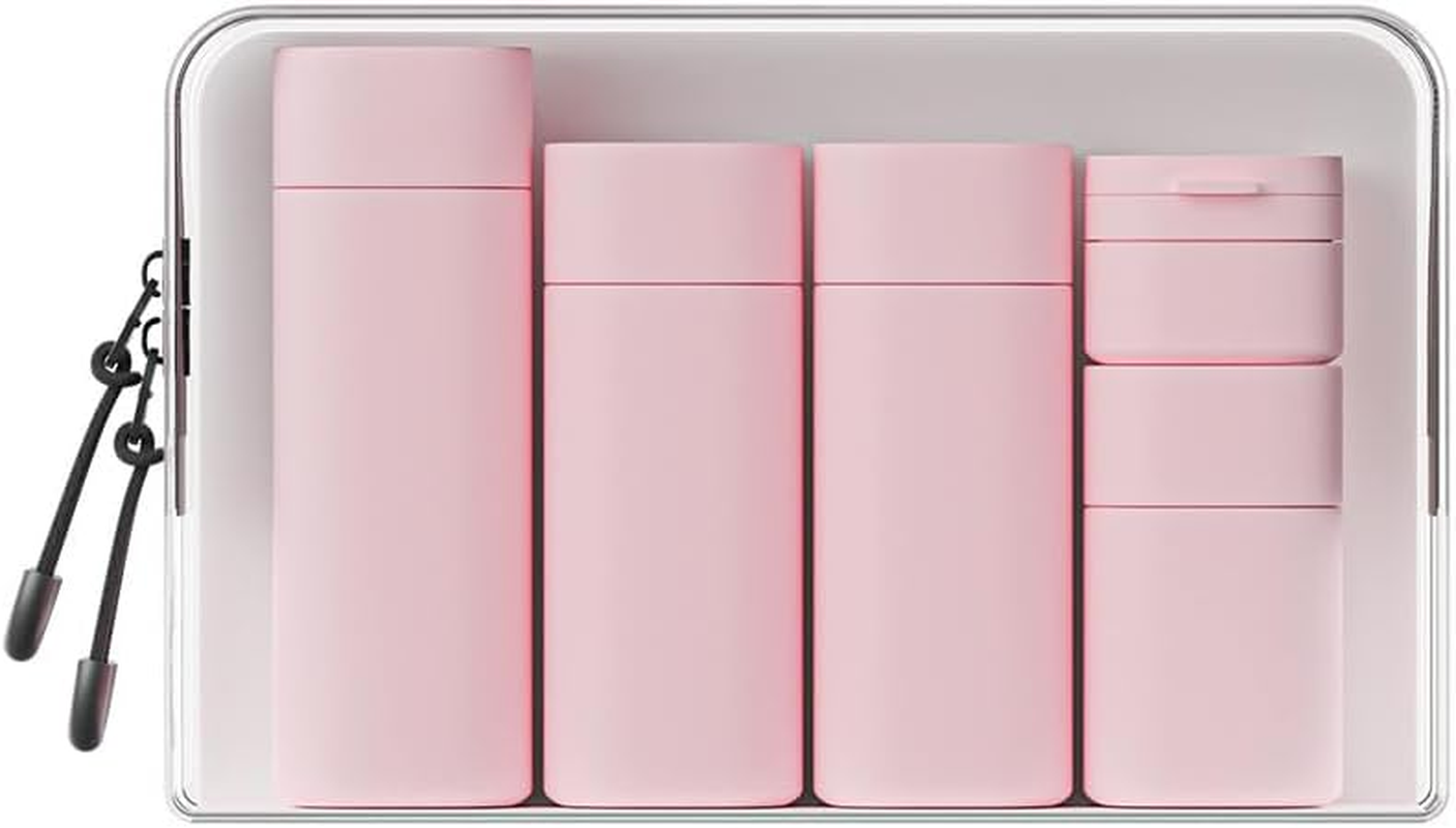 Wacloud Travel Cream Dispenser Set &ndash; 5Pcs TSA Approved Toiletry Bottles with Leak-Proof Case, Refillable Lotion & Shampoo Containers for Travel, Gym & Carry-On (White)