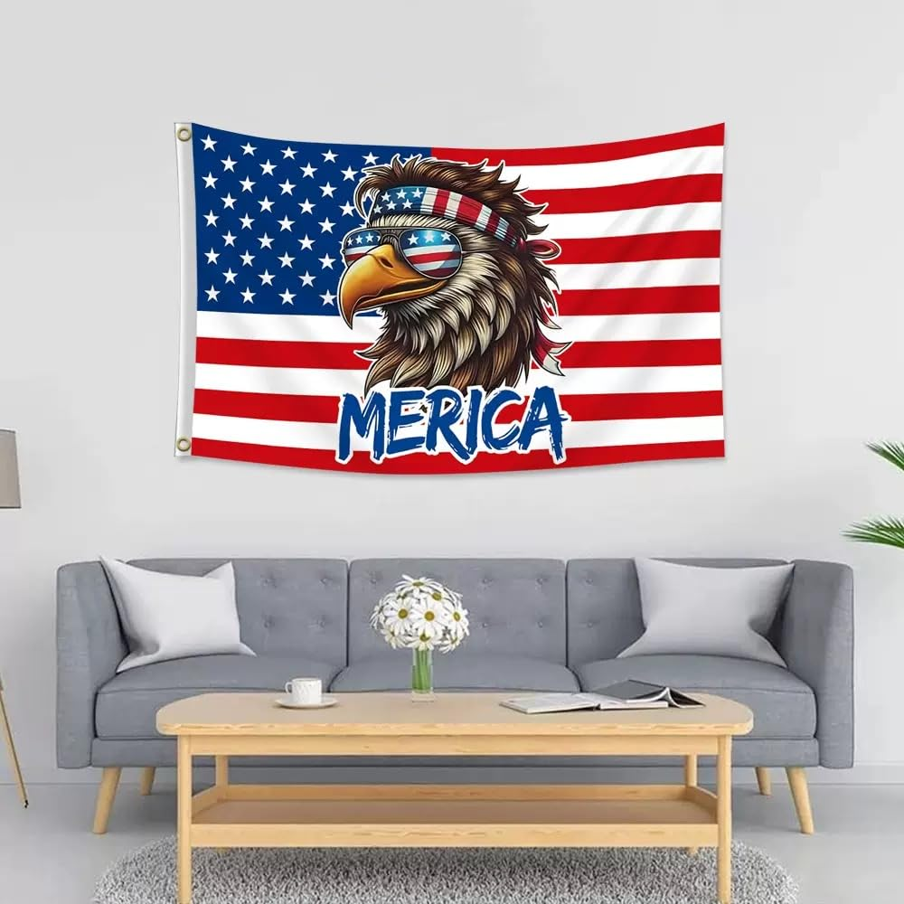 Funny America Flag 90 * 150 Cm(3 * 5Ft),Bald Eagle Merica Flag,Polyester Thickness, Fade Resistant, Brass Grommets, Canvas Header, Indoor/Outdoor, Vibrant Colors,Not Fear of Rain and Snow image number 4