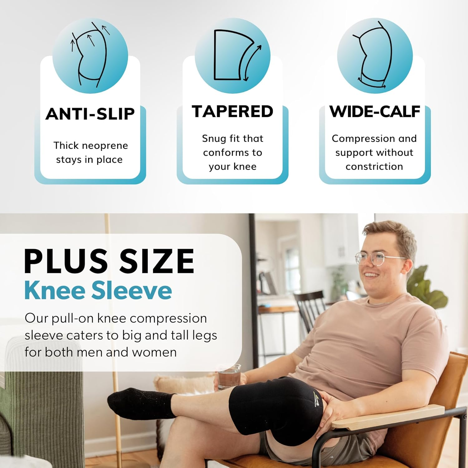 Braceability plus Size Neoprene Knee Sleeve | XXL Compression Support Brace for Bariatric Women & Men with Big Thighs & Arthritis Joint Pain (2XL Wide Calf) image number 4