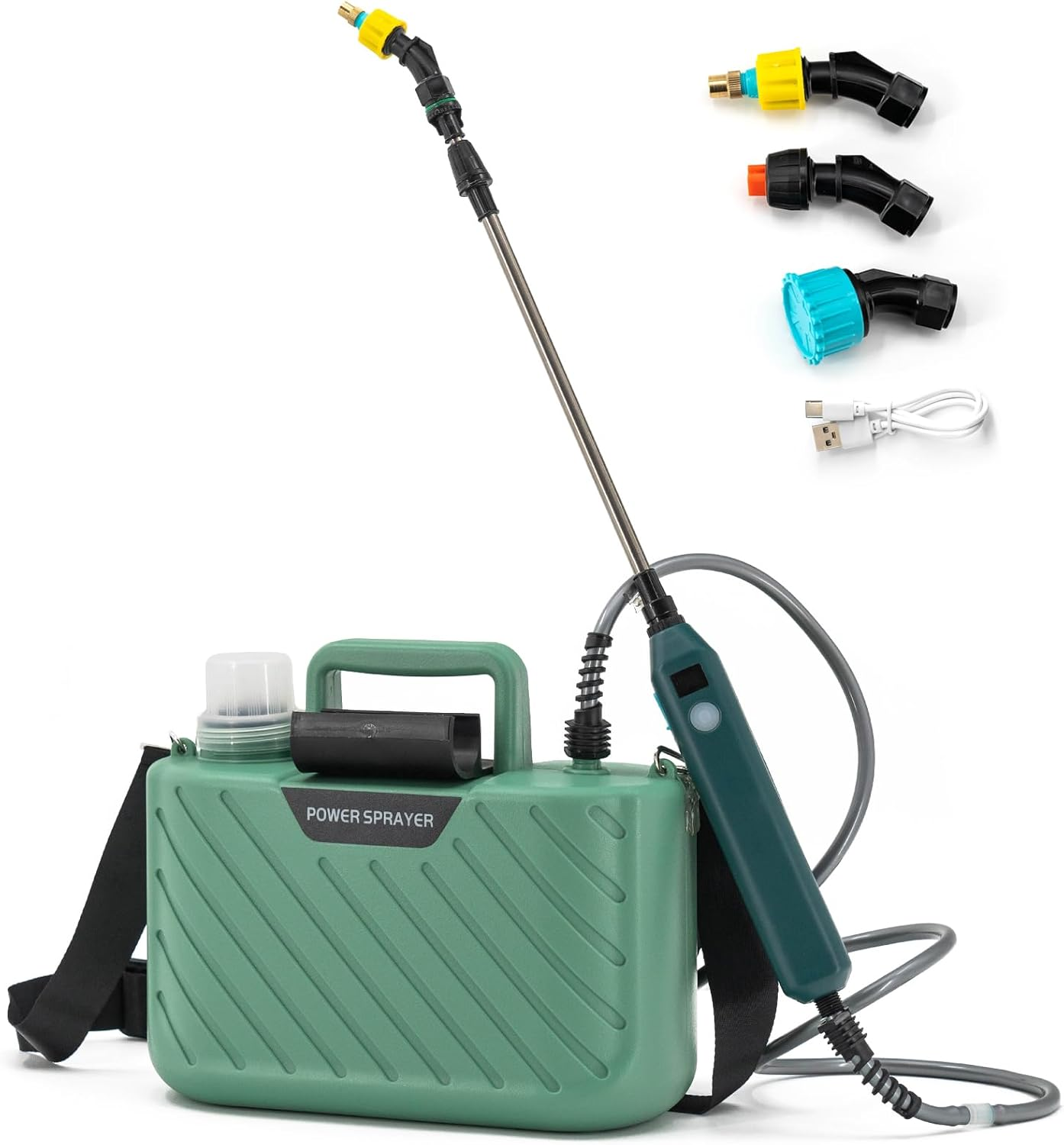1.35 Gallon/5L Electric Plant Mister, Rechargeable Powered Battery Charge Display,Garden Continuous Mist Spray Bottle with 3 Nozzles,Telescopic Rod and Adjustable Shoulder Strap (Green) image number 2