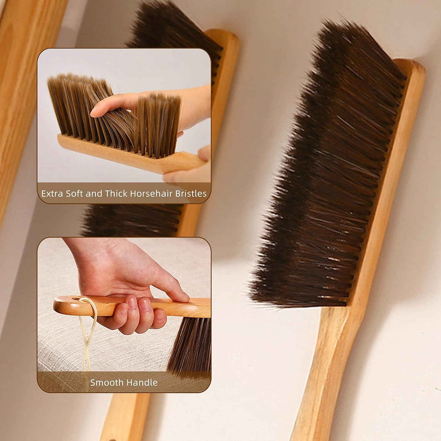 Soft Bristles Counter Brush with Wooden Handle, 2Pcs Wooden Handheld Dusting Brushes with Soft Bristles, Broom Bench Horse Hair Brush with Wood Handle,Horse Hair Brush Hand Broom Dusting Brush image number 1