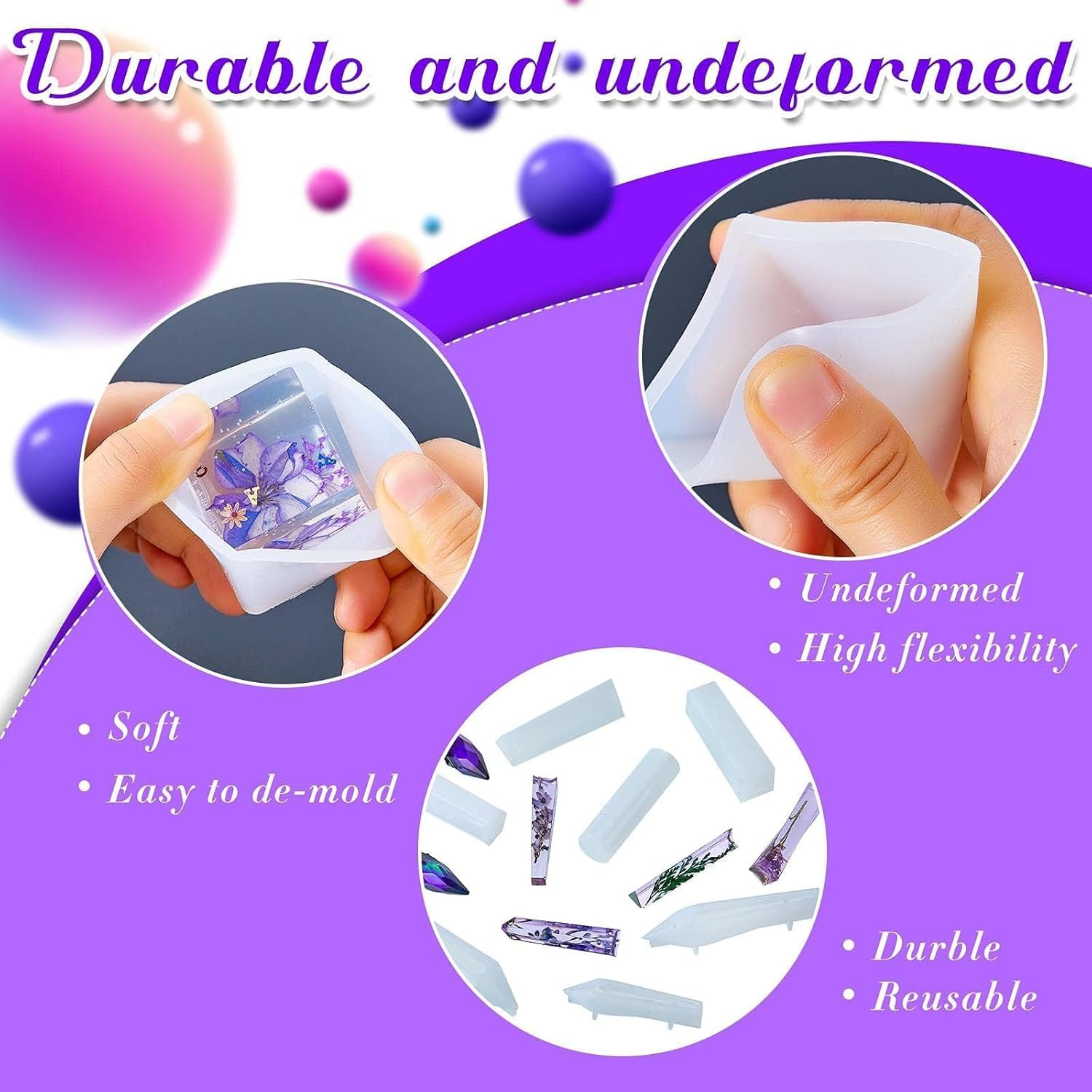 15 Pieces Crystal Resin Molds Pendulum Crystal Molds Include Pyramid Silicone Resin Mold, round Cone Resin Mold, Sphere, Triangular Cone, Multi-Facet Gemstone Cube Resin Mold for Jewelry Making image number 4