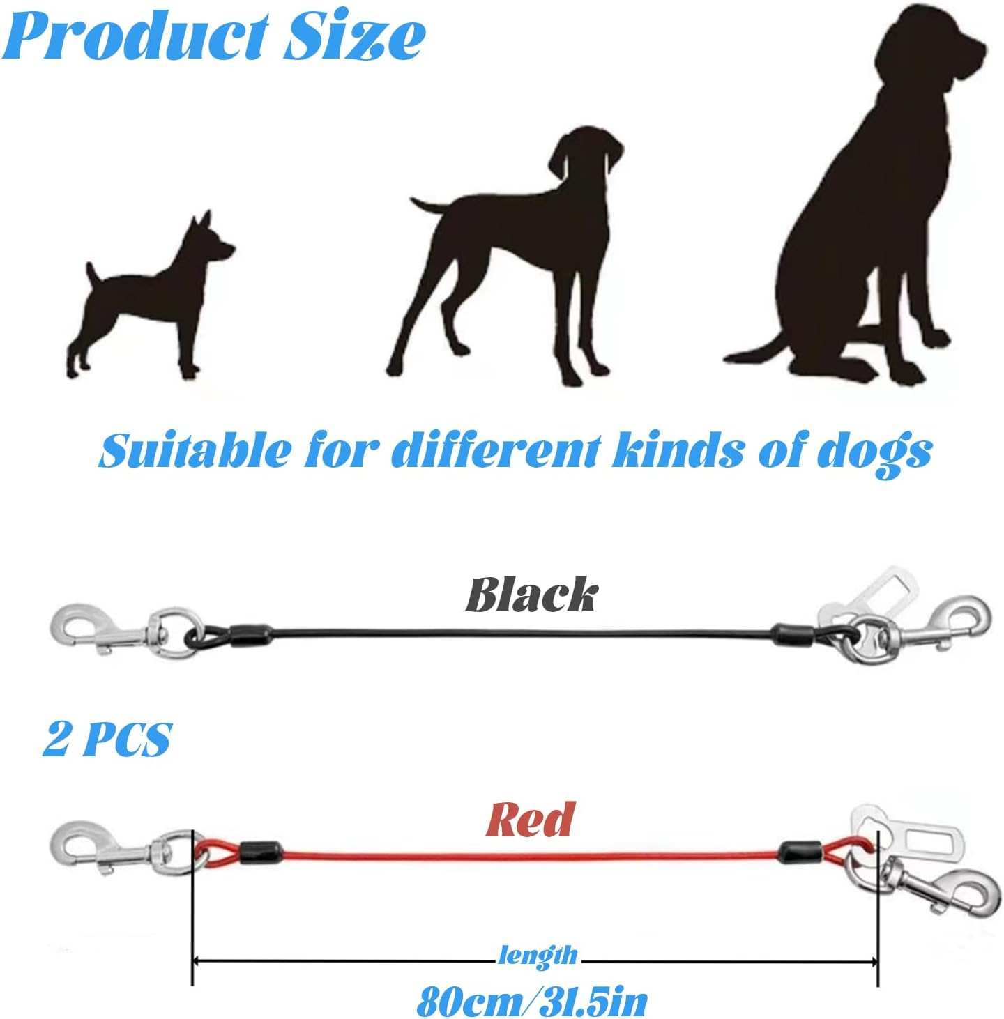 Car Harness for Dogs, Chew Proof Coated Steel Rope, Car Seat Belt with Double Clips and Buckle, Dog Chain, Leash, Vehicle Harnesses for Small Medium Large Dogs, Black And image number 4