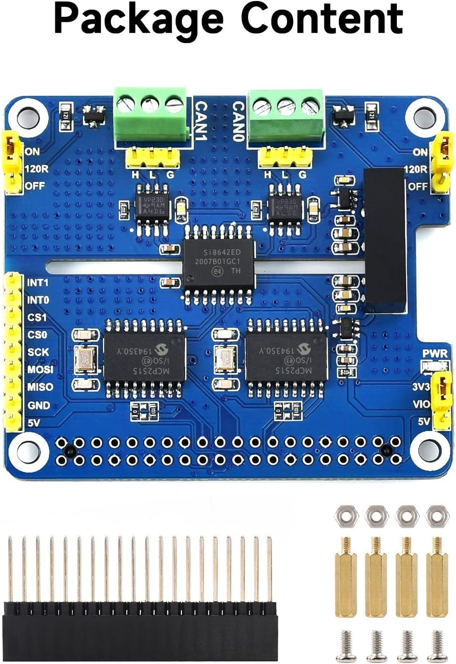 Waveshare 2-Channel CAN Bus Expansion HAT for Raspberry Pi MCP2515 + SN65HVD230 Dual Chips Solution