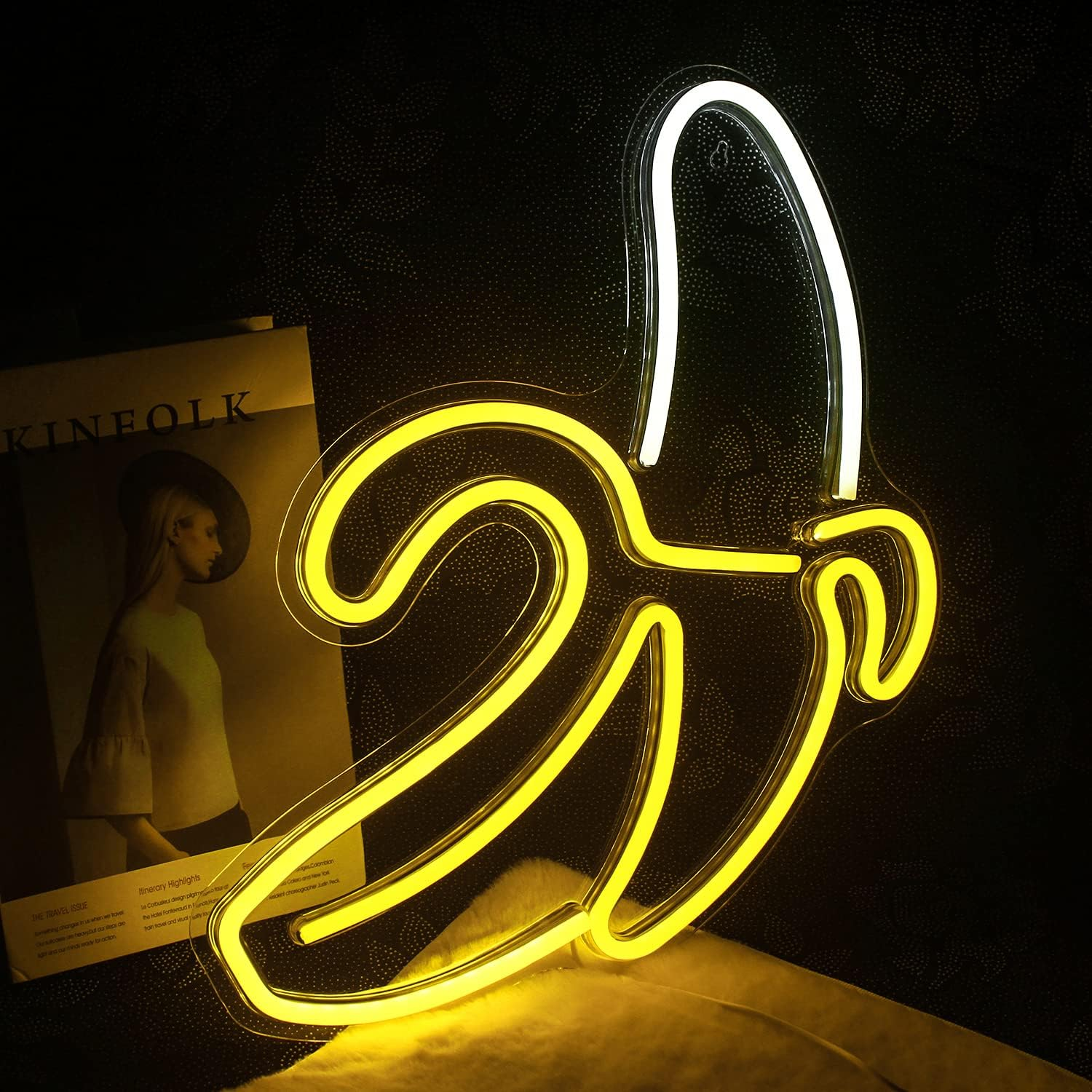 Banana Neon Signs Neon Lights LED Art Decorative Wall Lights Neon Lights for Room Wall Birthday Party Bar Decoration 11''X19.7'' (Warm Yellow) image number 6