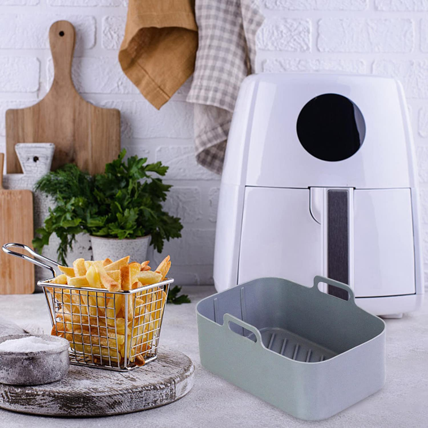 Silicone Pot for Ninjas, Dual Silicone Air Fryer Basket Liners, Air Fryer Rack Accessories for Oven and Microwave (2 Pcs - Gray) image number 2