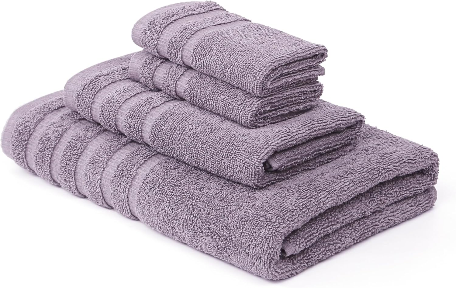 Amrapur Overseas 6-Piece Yarn Dyed Oxford Stripe Jacquard/Solid Ultra Soft 500GSM 100% Combed Cotton Towel Set [Grey Lavender] - Aqua image number 5