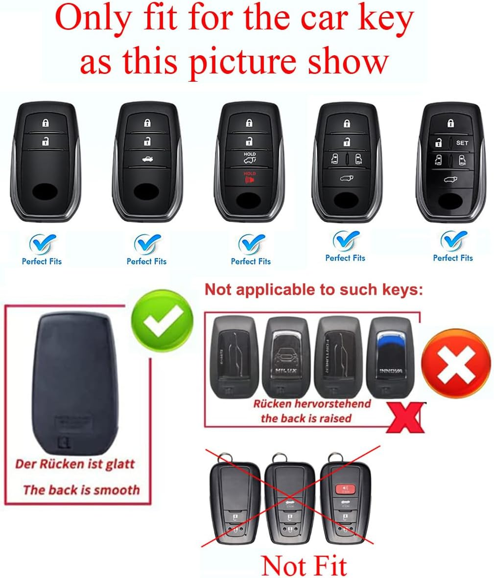 Ontto Alloy Car Key Fob Cover Fit for Toyota Land Cruiser 200 300 Prado Crown Yaris Cross Hilux Innova Fortuner Camry Leather Key Case Shell Key Holder Keyring Keychain Accessories Silver-Black