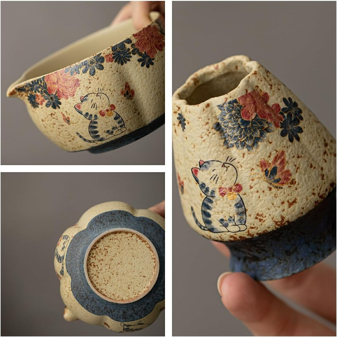 ECOMUSE Matcha Bowl Set, 18.6 OZ, Matcha Bowl Featuring Oriental Aesthetics with Handmade Ceramic Bowl, Ceramic Whisk Holder,Whisk,Scoop​, 4Pc Matcha Set for Lovers & Gift Giving