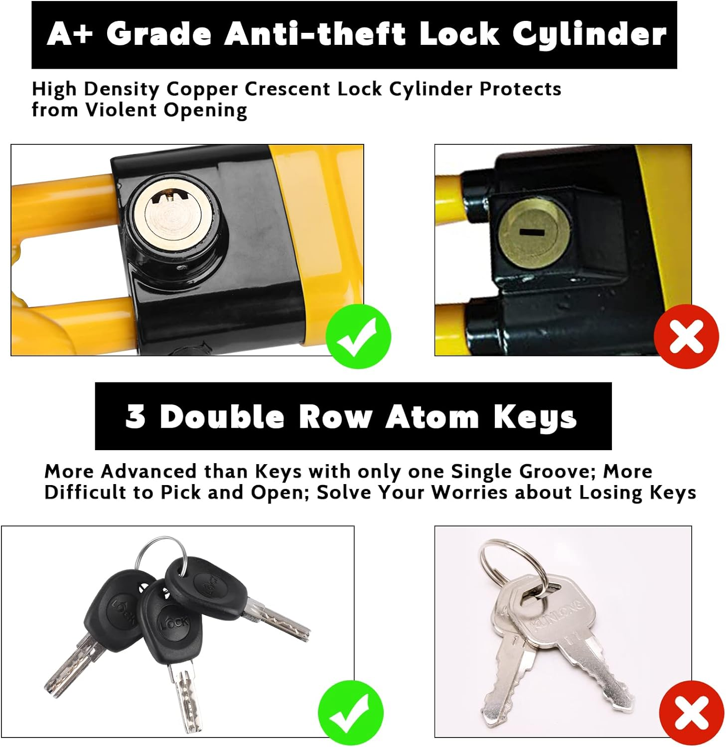 Turnart Steering Wheel Lock Anti-Theft Device Wheel Lock Retractable Car Lock with 3 Keys Heavy-Duty for Car Security Universal Fit for Auto/Suv/Van/Truck image number 2