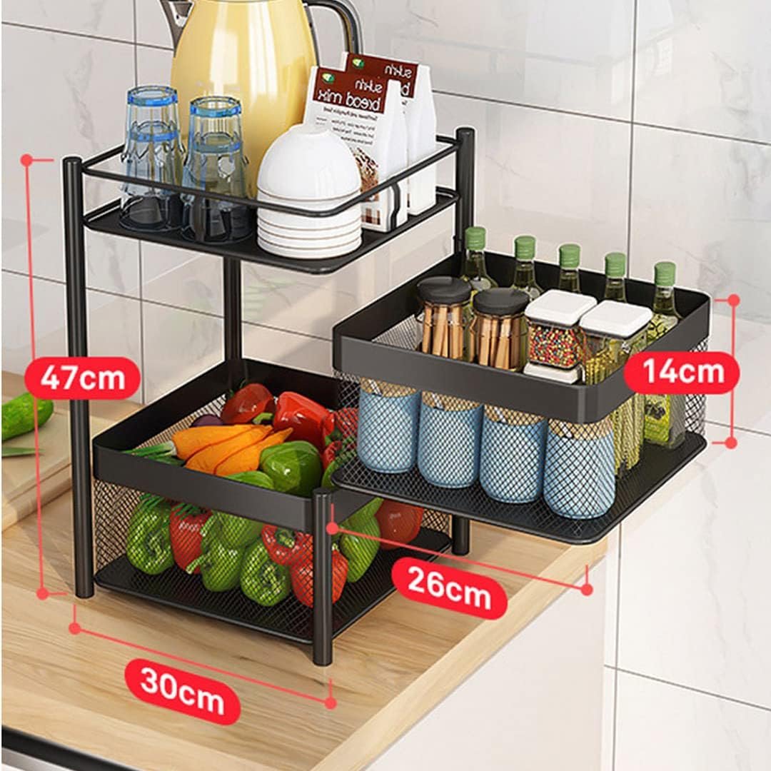 SOGA 2 Tier Steel Square Rotating Kitchen Cart Multi-Functional Shelves Portable Storage Organizer with Wheels image number 6