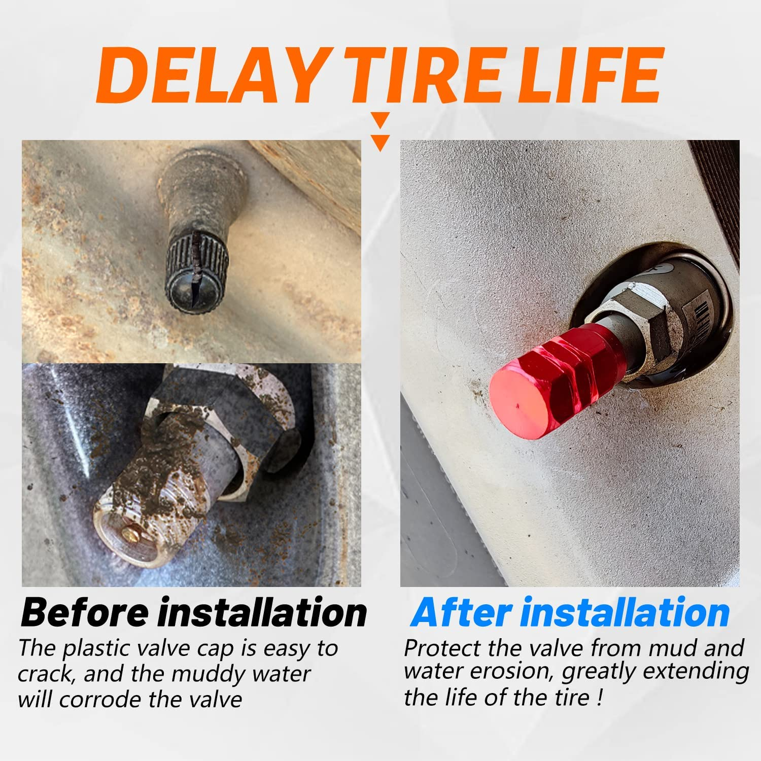 EKIND Tire Stem Valve Caps Wheel Aluminum Valve Covers Car Dustproof Tire Cap, Hexagon Shape, (Set of 5, Red) - Red image number 2