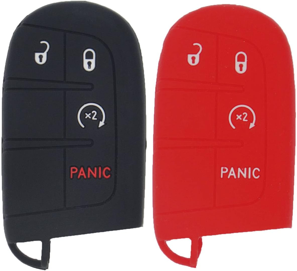 Lemsa 2Pcs Rubber Silicone Key Fob Cover Remote Keyless Protector Bag Holder for Dodge Durango Journey Dart Challenger Jeep Renegade Fiat, Black+Red Buttons