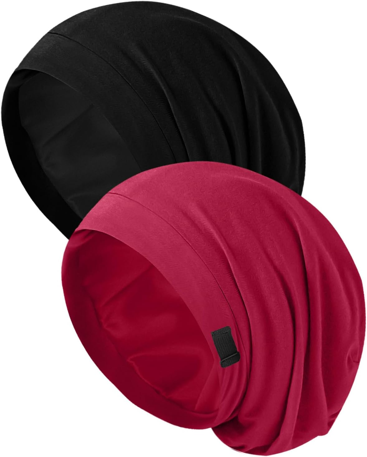 Silk Bonnet for Sleeping Women, Adjustable Silky Satin Lined Sleep Cap, Silk Hair Wrap for Sleep Night Cap, Black&Black, One Size