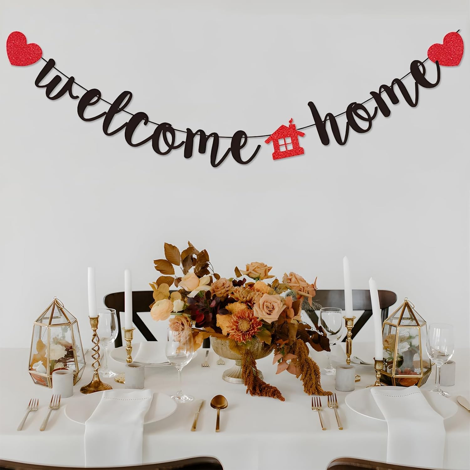 Welcome Home Banner, Black Glitter Welcome Home Banner on 8 Ft Strand - Housewarming, Homecoming, & Military Return Party Decorations & Decor (Red) image number 3