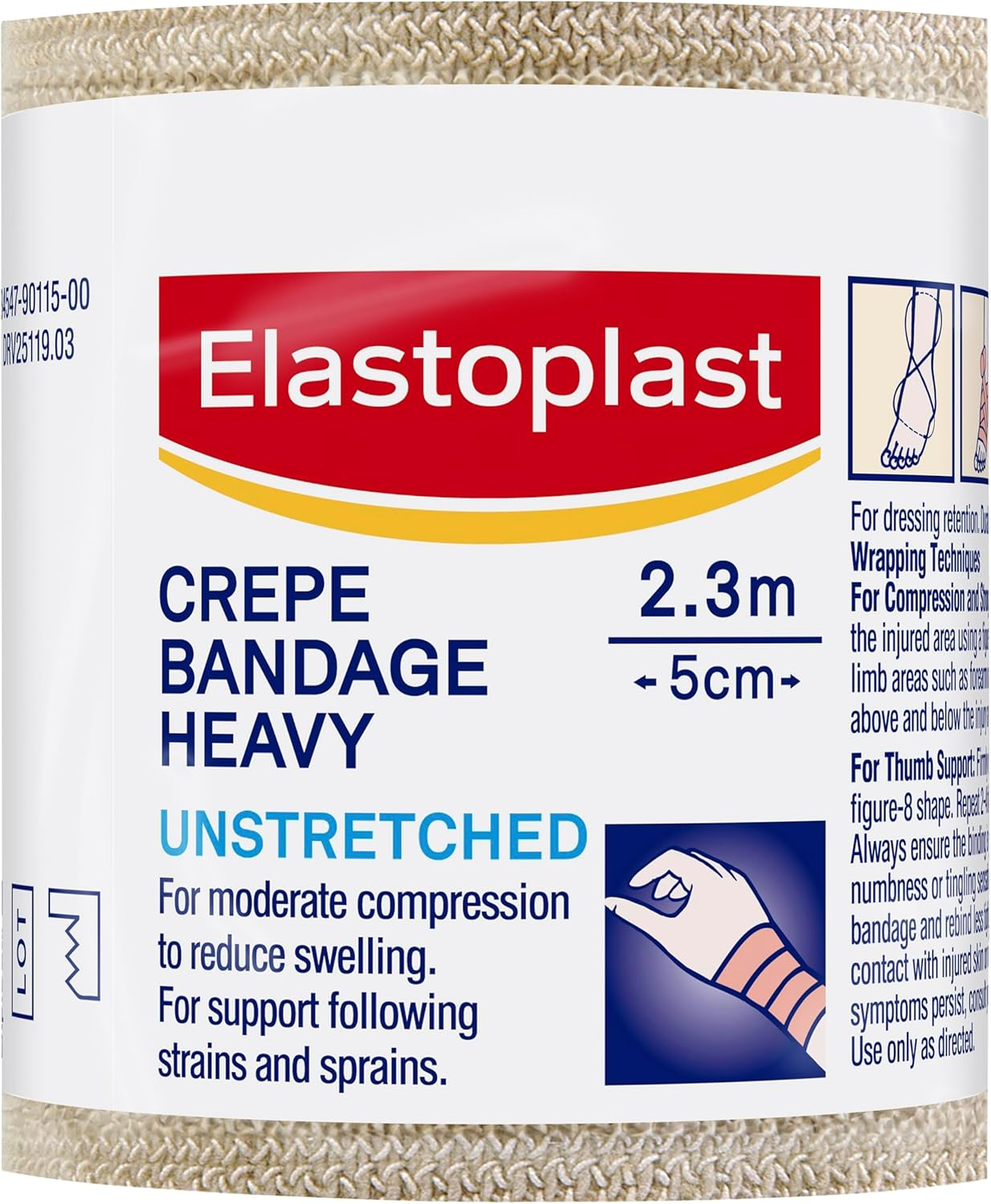 Elastoplast Heavy Weight Crepe Bandage 5Cm X 2.3M - Unstretched | Moderate Compression | Reduces Swelling | Bandage Wraps for Strains & Sprains | Supports Injuries | Secures Wound Dressings image number 1