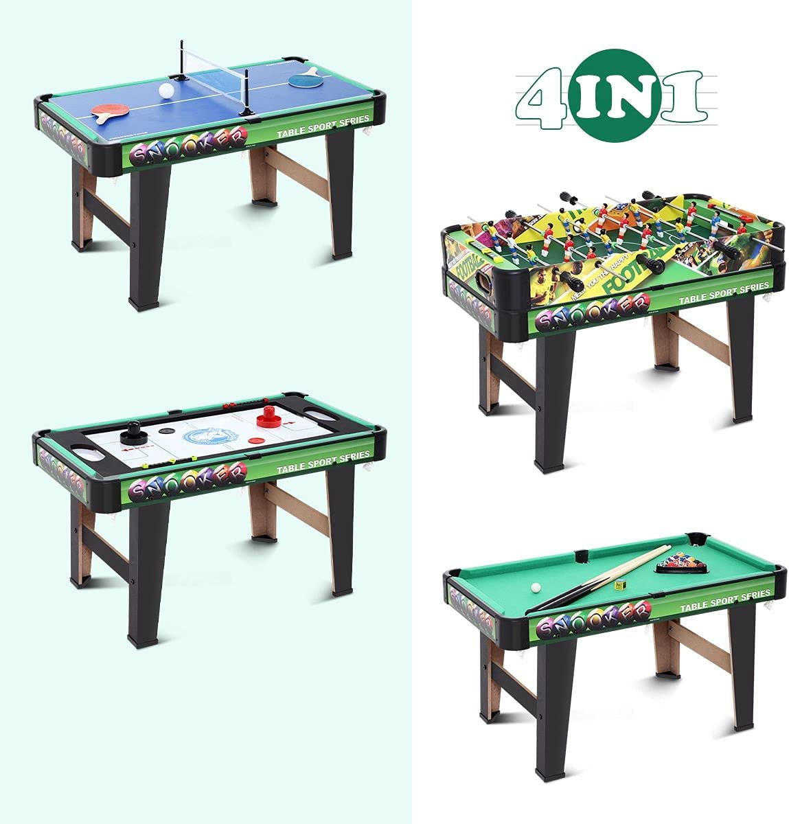Multi Game Table 4-In-1 Family Entertainment Game Table with Air Hockey Pool Football Soccer Table Tennis Multi-Activity Combination Kids Game Table image number 4