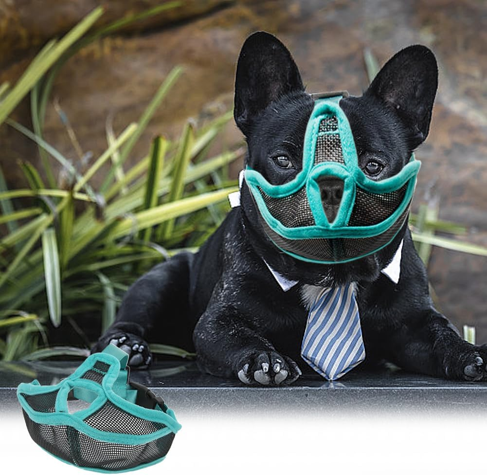 Short Snout Dog Muzzle, French Bulldog Adjustable Straps Full Breathable Mouth Mesh Smoother Soft Edge anti Biting Chewing Barking Grooming Mask Flat Faced Tongue Out Design Pet Supplies(S) image number 2