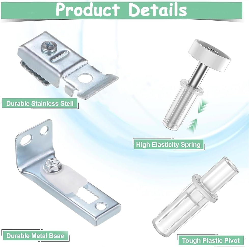 Folding Door Hardware Repair Kit-Bifold Closet Door Replacement Parts for 7/8" to 1" Track-Includes Top & Bottom Pivot,Bracket,Guide Wheel-Fix Sliding Wardrobe Doors (2, Clear) image number 2