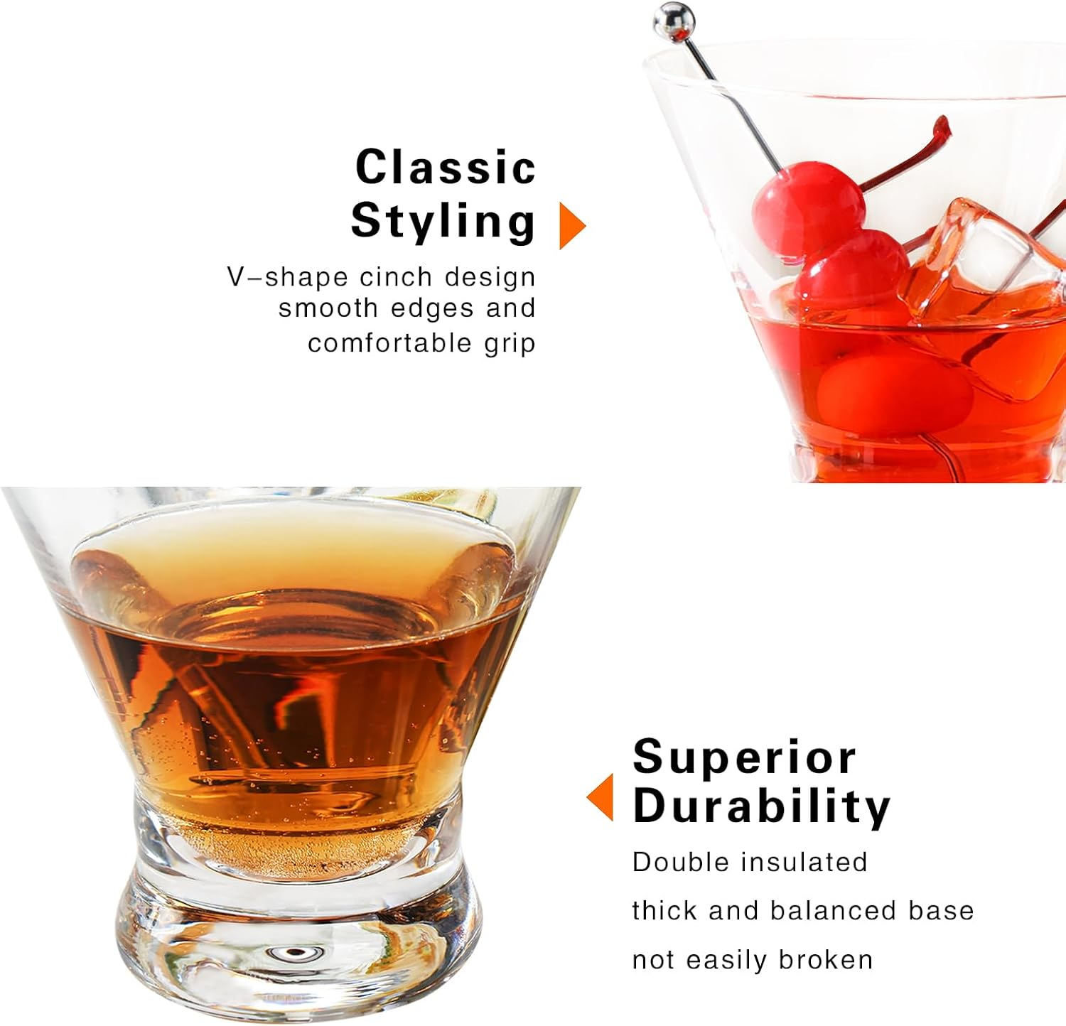 WOTOR Stemless Martini Glasses Set of 4, 8Oz Cocktail Glass Set, Fancy Modern Martini Cups for Bar, Short and Small Margarita Glasses image number 1