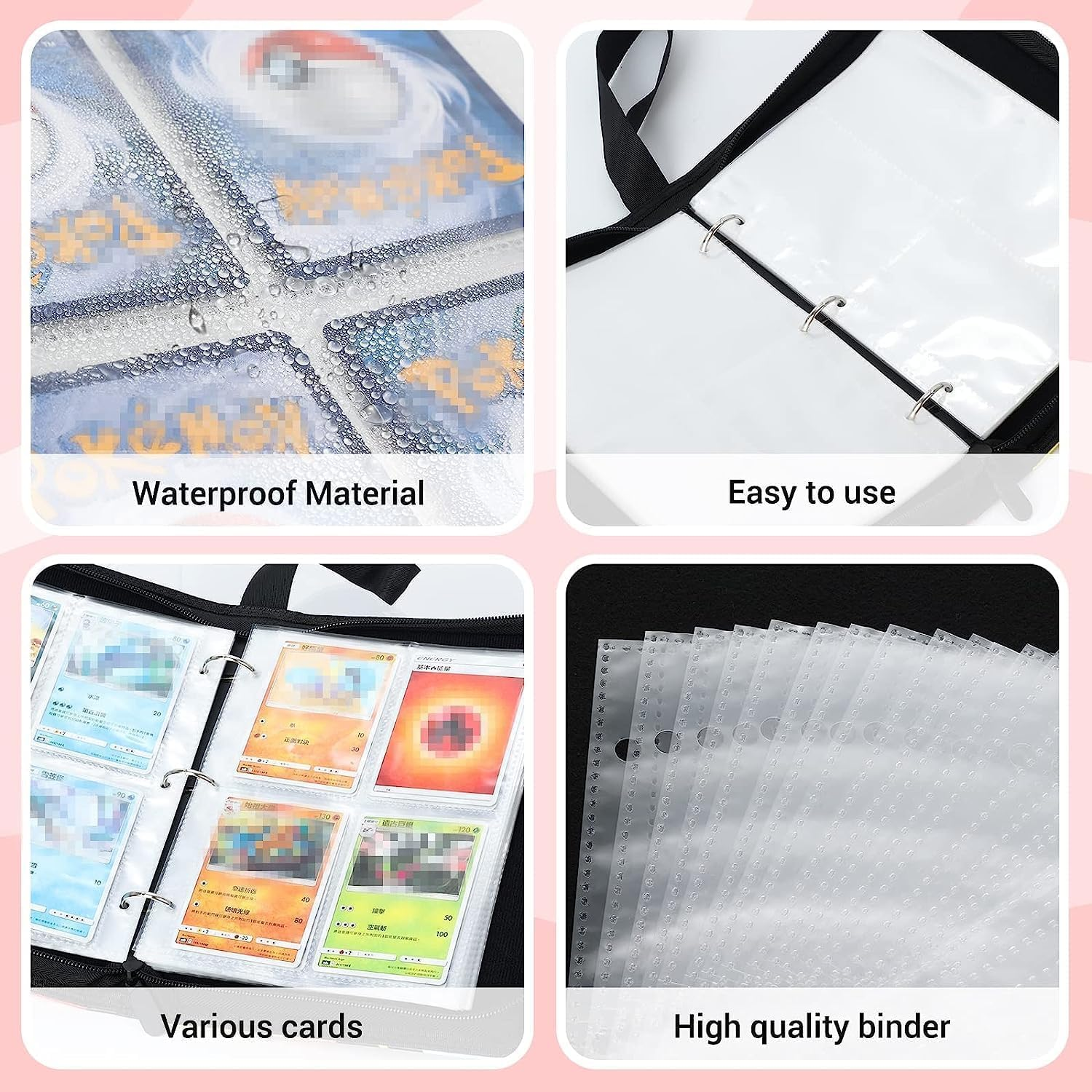 Card Binder, Trading Card Binder with 50 Detachable Sleeves for 400 Cards,4 Pocket Card Holders for Baseball/Game/Business/Photos Cards image number 4