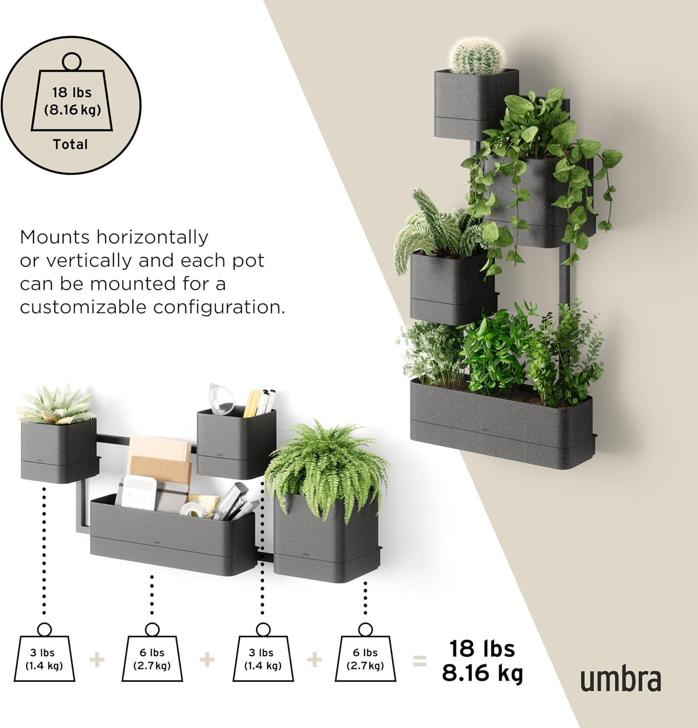 UMBRA Cubiko Wall Planter, Black image number 5