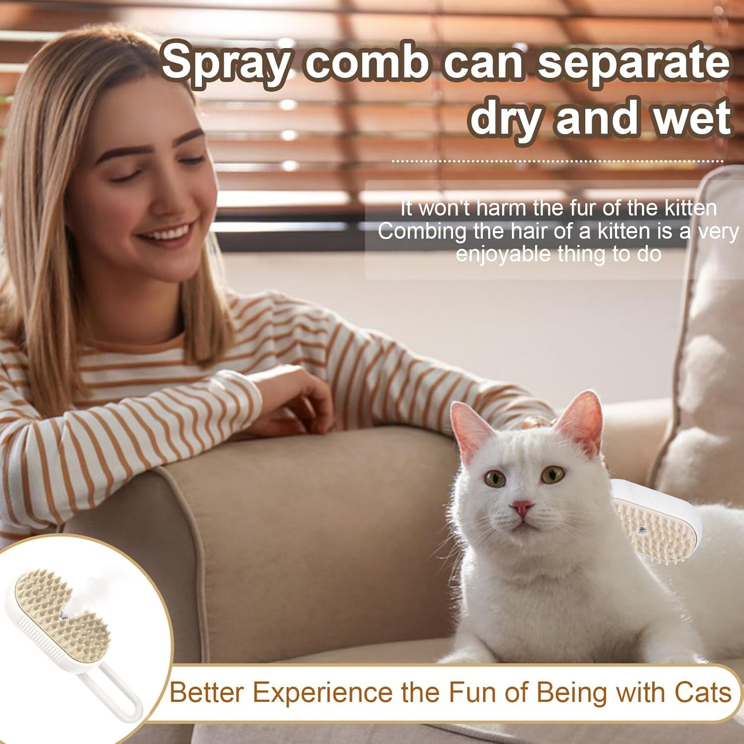 Cat Brush with Steam 3-In-1 Multifunctional Steamy Cat Brush Steam Brush Cat Steamy Brush Cat Care Brush Steam Brush for Cats and Dogs for Hair Removal image number 5