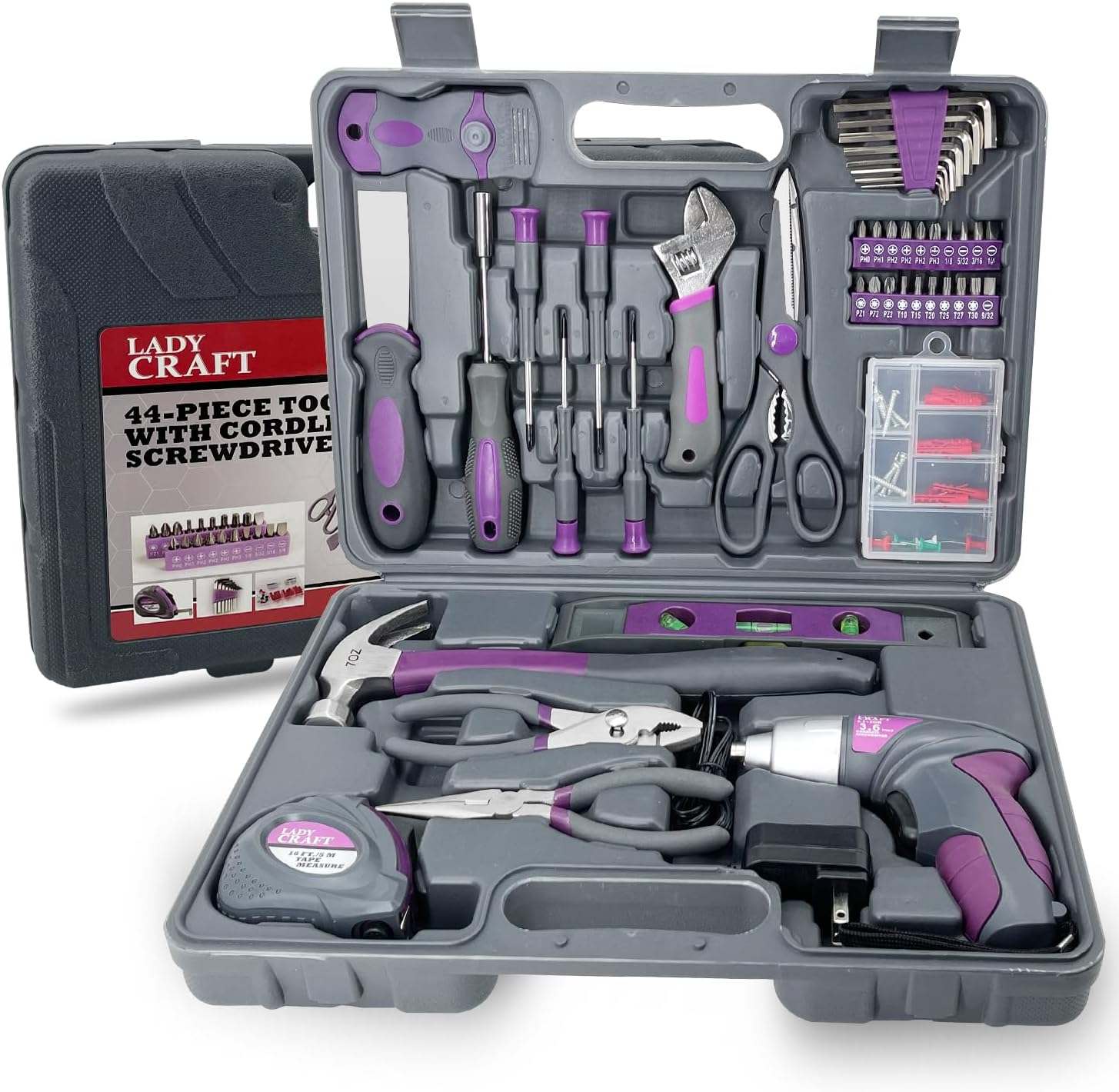 Werktough 44PCS 4V Cordless Screwdriver Tool Kit Set Pink Color Tools Lady Tools Kit Home Repair Set Toolbox Hand Tool Kit Storage Case Gift Set LADYCRAFT image number 1