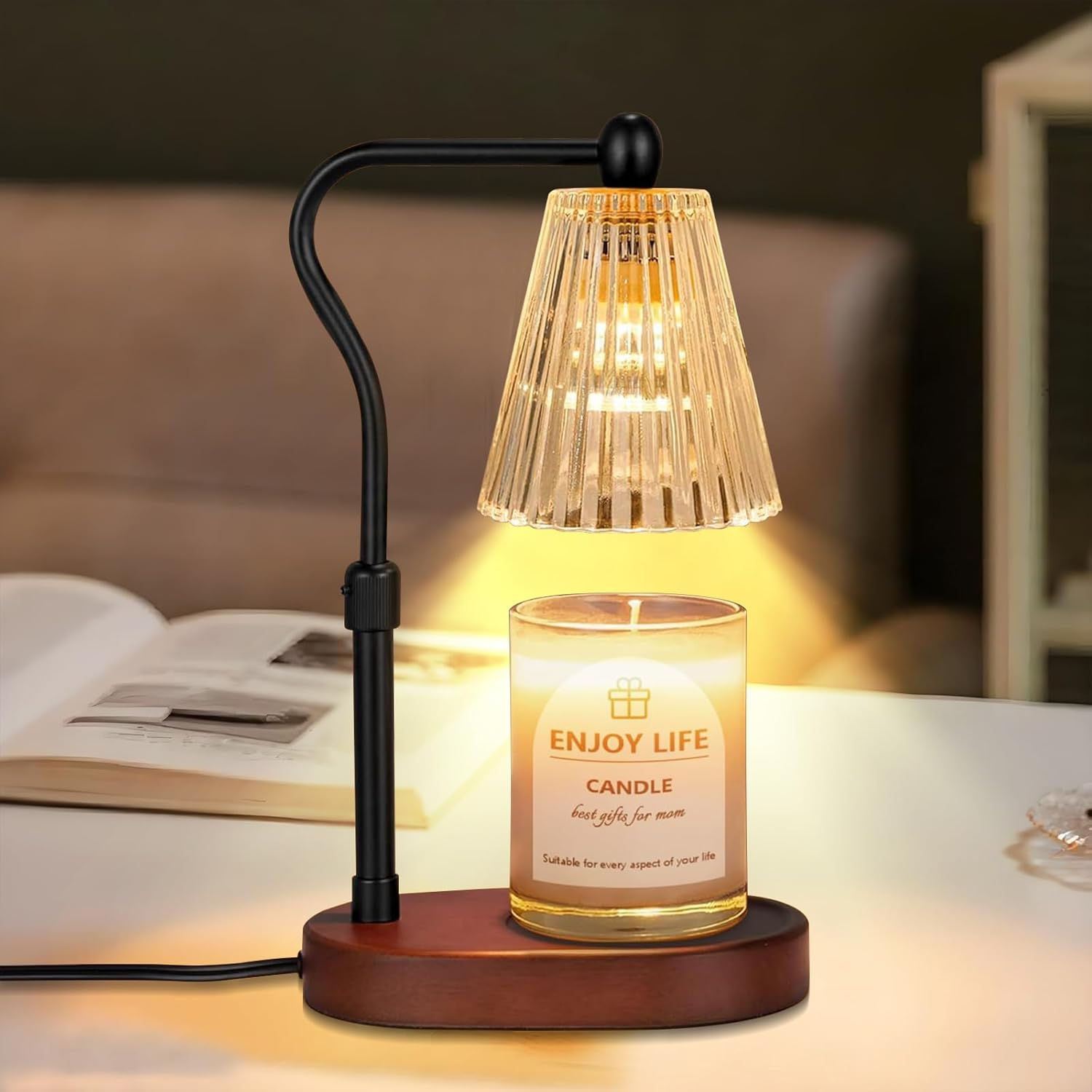 Candle Warmer Lamp with Timer, Adjustable Height Wax Warmer, Candle Lamp Warmer for Scented Wax for Home Decor Birthday Gifts with 2 Bulbs Elliptical Base image number 3