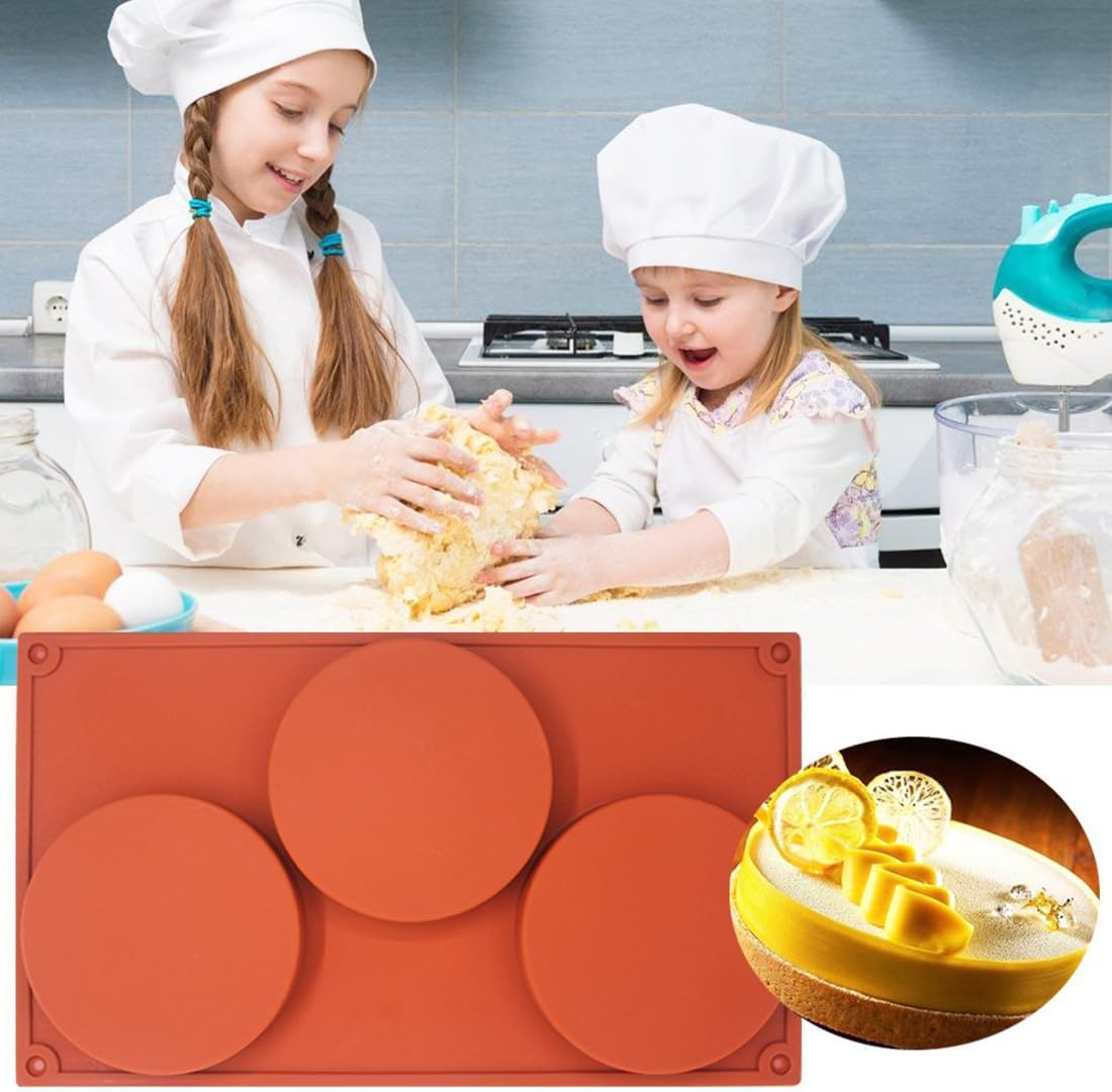 3 PCS Large round Silicone Disc Cake Mold, round Cake Pan Silicone Moulds for Baking, 3-Cavity Non-Stick Baking Tray, Chocolate Cover Cookie Mold Chocolate Moulds Handmade Soap Moulds image number 4