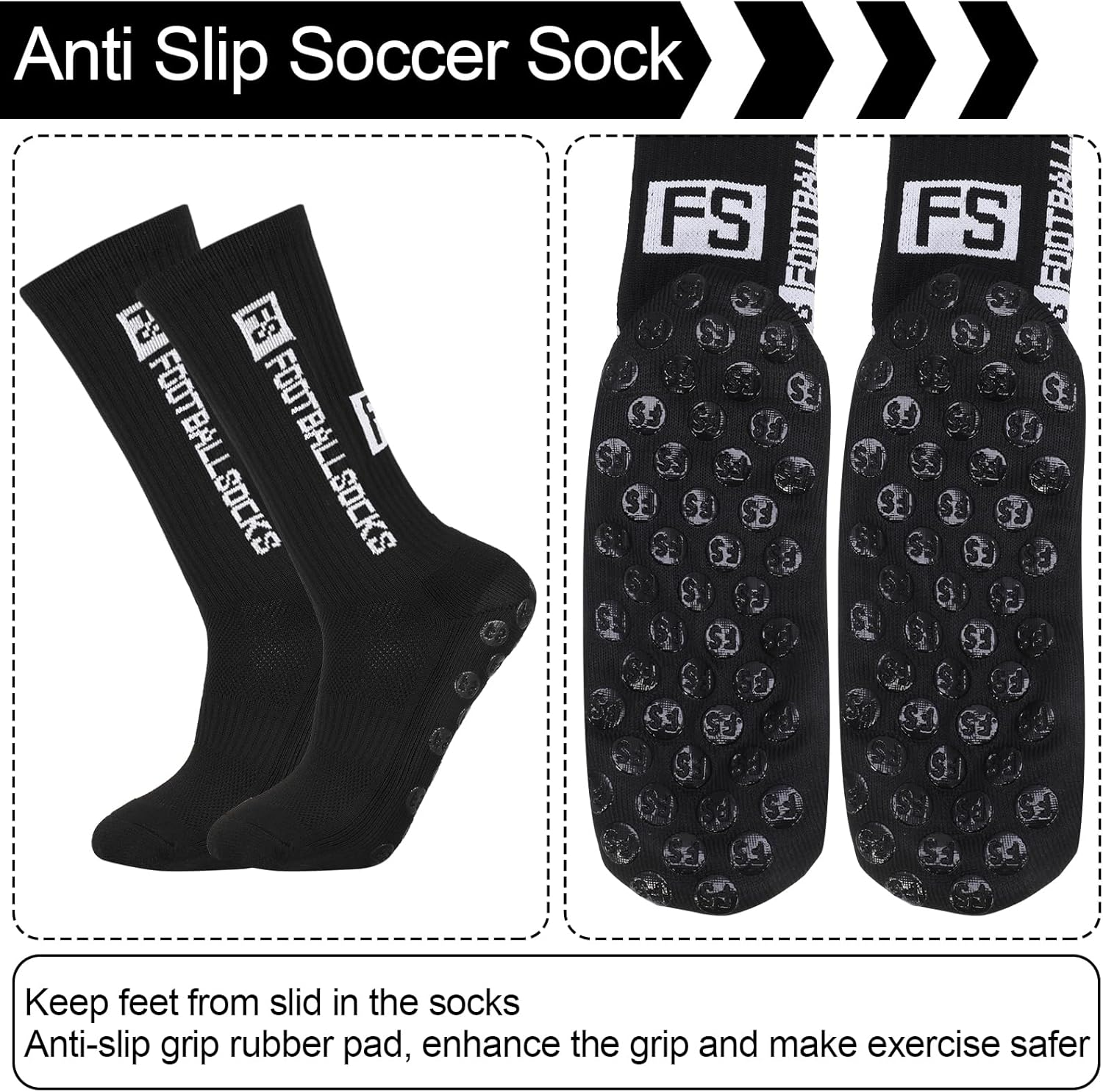 GGSTDDUP 6 Pairs Grip Soccer Socks for Men anti Slip Athletic Socks Non-Slip Sports Football Basketball Socks with Grip Pads image number 3