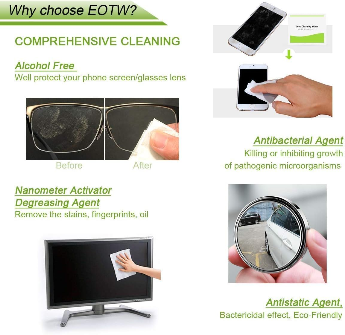 EOTW Screen Cleaner Wipes, Individually Wrapped for Computer, Monitor, Laptop, Ipad, Mobile Phone, LCD TV, Tablet PC, Keyboard Cleaning Kit [Pack of 240] image number 1