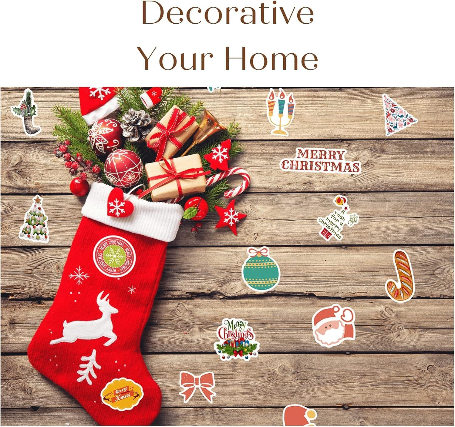 100PCS Christmas Stickers, Fun & Cute Vinyl Waterproof Stickers, Merry Christmas Stickers for Water Bottles, Windows, Snowboard, Envelopes, Gifts, Tags, Kids, Teens, Adults image number 2