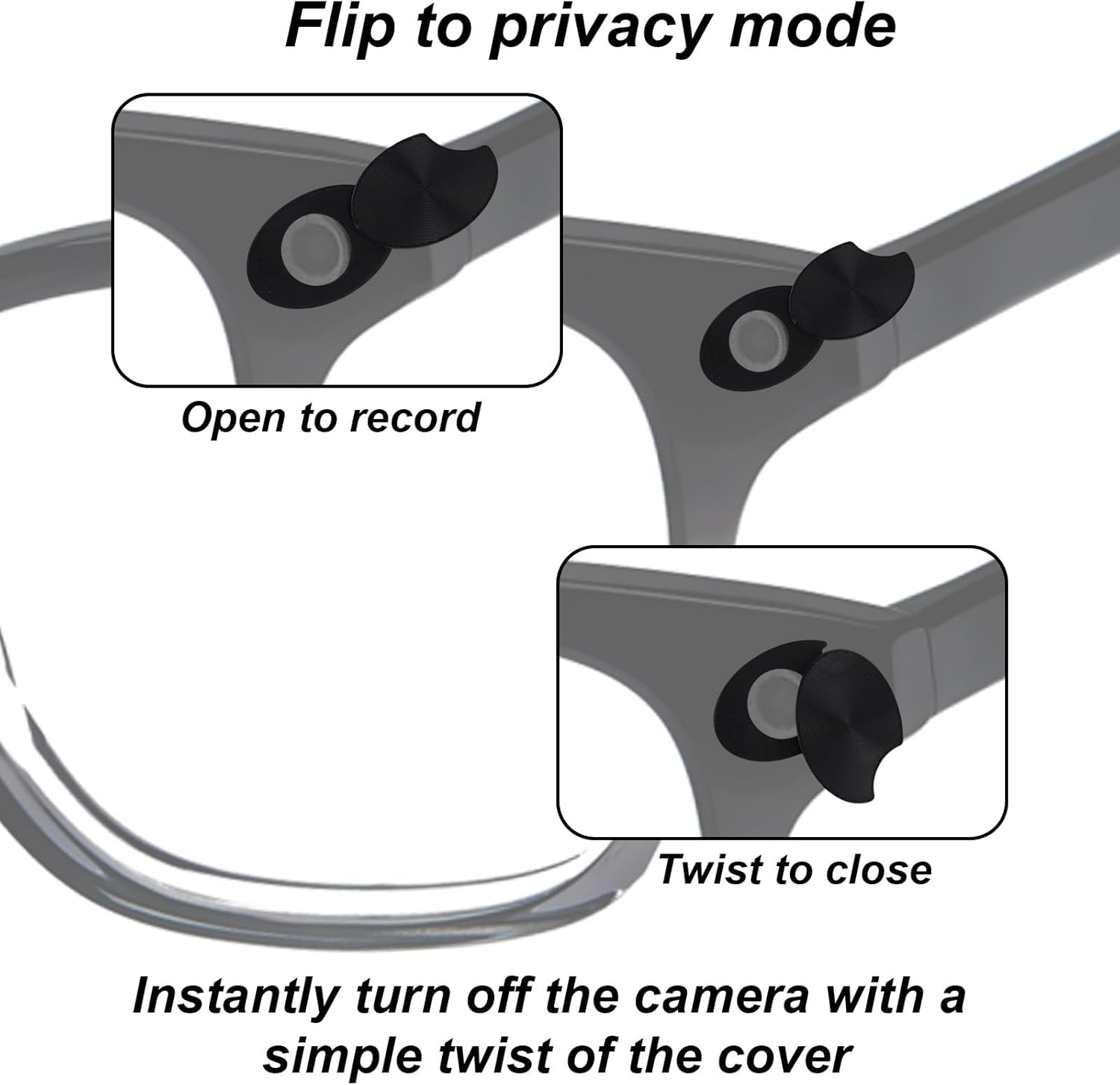 4Pcs Flip-To-Open LED Privacy Covers for Meta Smart Glasses, Reusable Lens Shield Compatible with Skyler Headliner (Black) image number 5