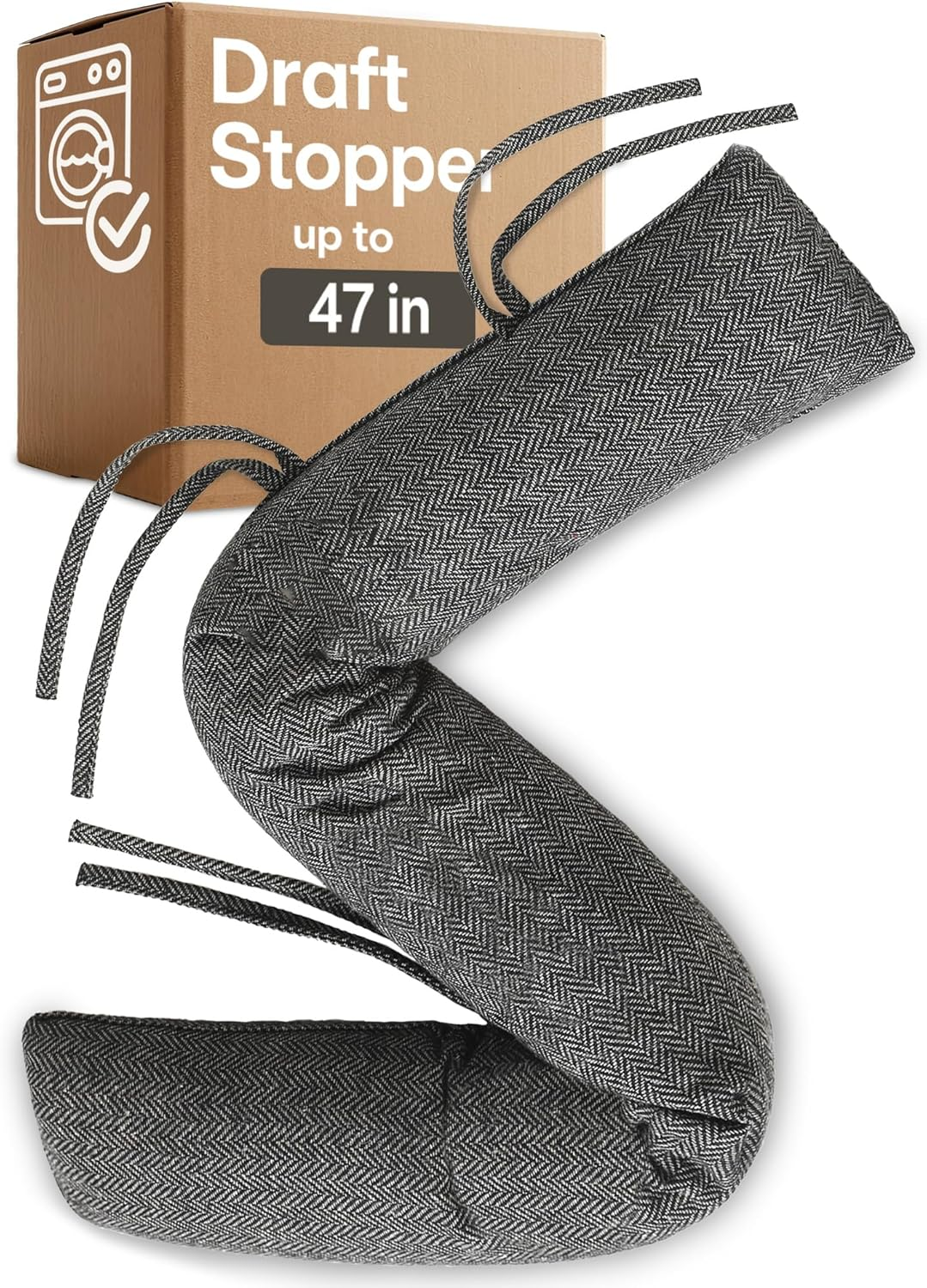 Praknu Draught Excluder for Windows up to 120 Cm, Washable, Energy-Saving, Extra Long and Heavy, Also Suitable for Wide Doors, Grey image number 6