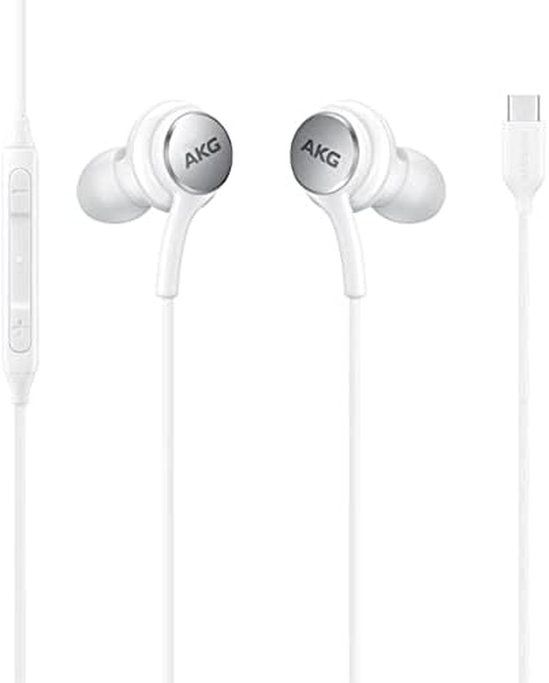 Samsung AKG Earbuds Original USB Type C In-Ear Earbud Headphones with Remote & Mic for Galaxy S23 Ultra, A53 5G, S22, S21 FE, S20, Note 10, 10+, S10 plus - Braided - Includes Velvet Pouch - White image number 2