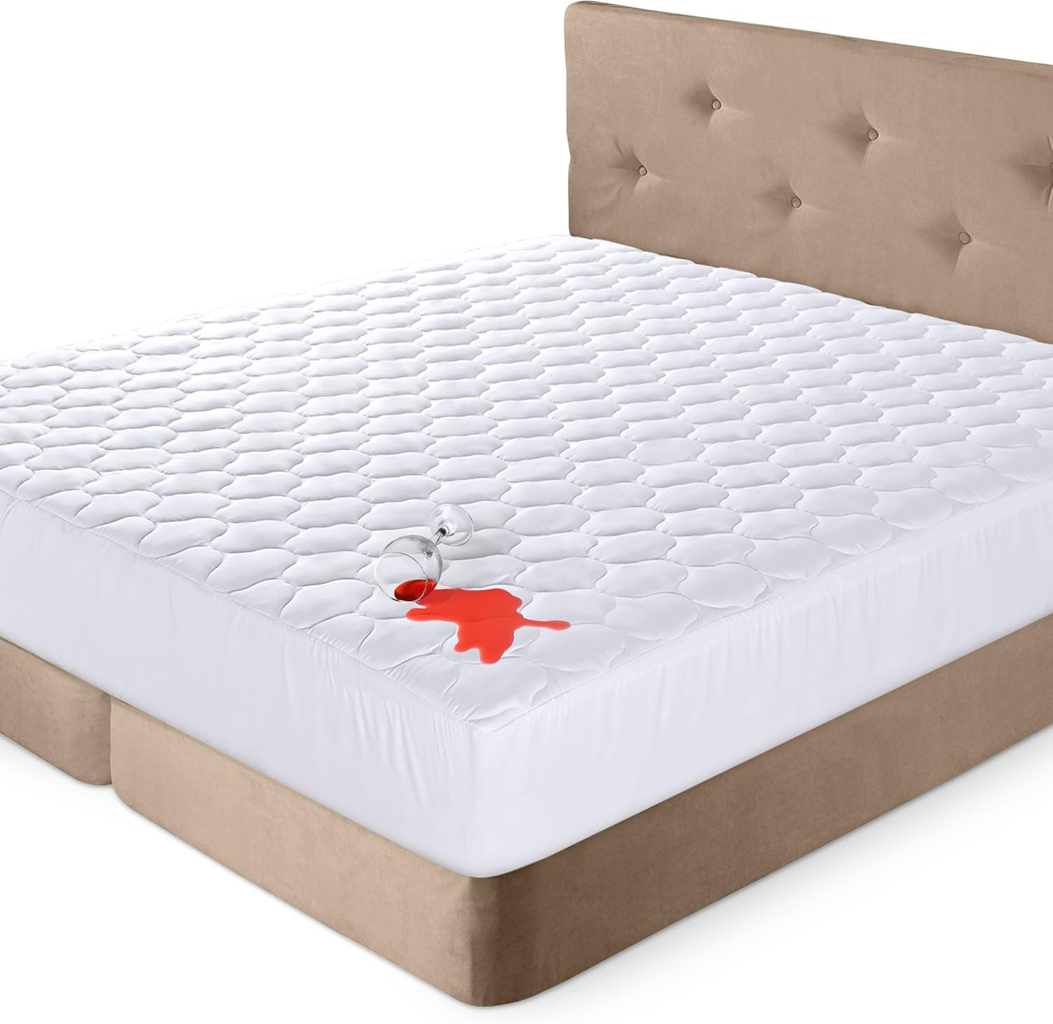 NY Threads Mattress Protector Waterproof Quilted Fitted King Size, Mattress Cover Stretches up to 40 Cm Deep Mattress Topper, Waterproof Mattress Pad in Onion Quilting Pattern (1, White 183X203 Cm)