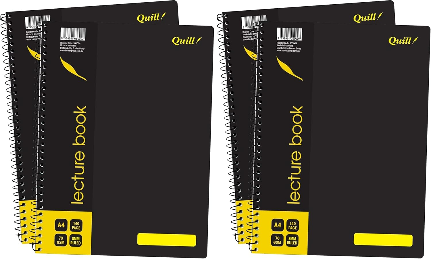 Quill, Lecture Notebook A4, 140 Pages, 70 Gsm, 8Mm Ruled, 7 Punched Holes, Spiral Bound, Waster Resistent Black Cover, Pack of 2 image number 6