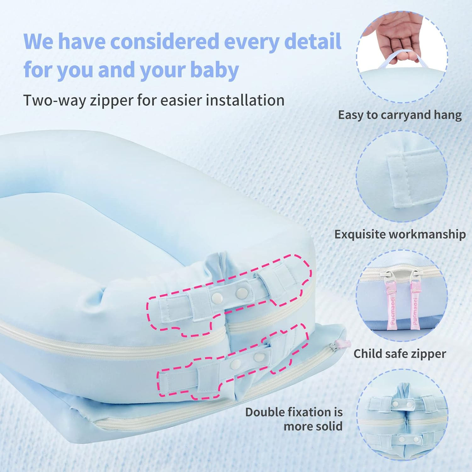 Organic Replacement Cover for Dockatot Deluxe+ Docks with Waterproof Pad Certified Organic Cotton Protects against Leaks Premium Quality Spare Cover (Cover Only) (Blue) image number 3