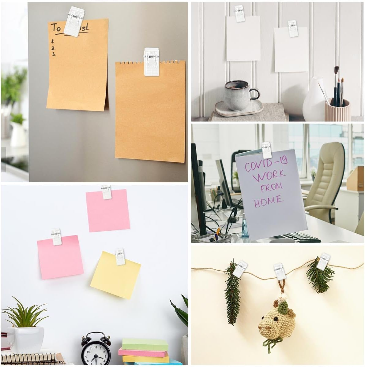 20 Pieces Self Adhesive Clips for Photo Sticky Clips for Wall Tapestry Wall Hanging Clips Sticky Spring Clips for Office Home Clear Plastic Sticky Clip for Poster Paper Self-Adhesive Clips for Hanging image number 2