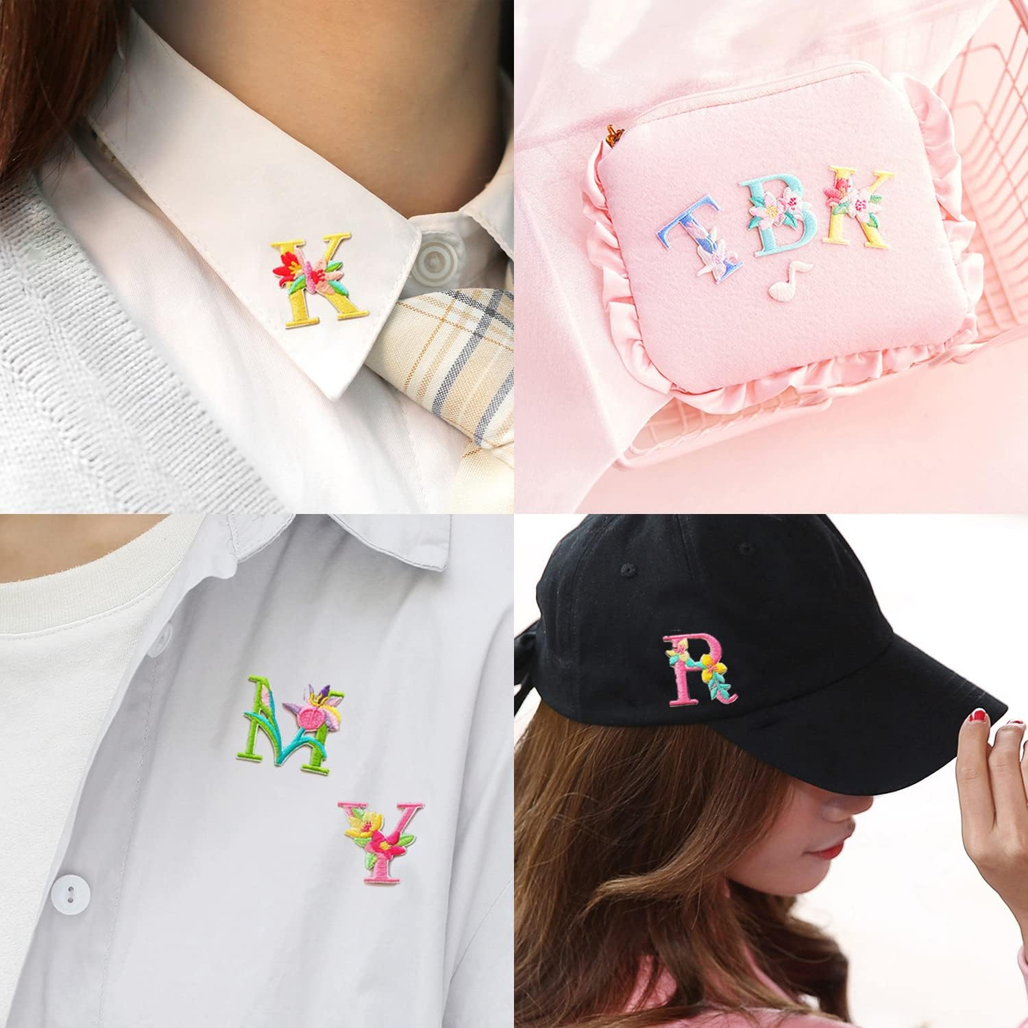 Iron on Letter Patches, 2 Sets (52 Pieces) A-Z Flower Embroidery Alphabet Patches for Clothing Backpacks Hats Shirts - Flower Letters image number 4