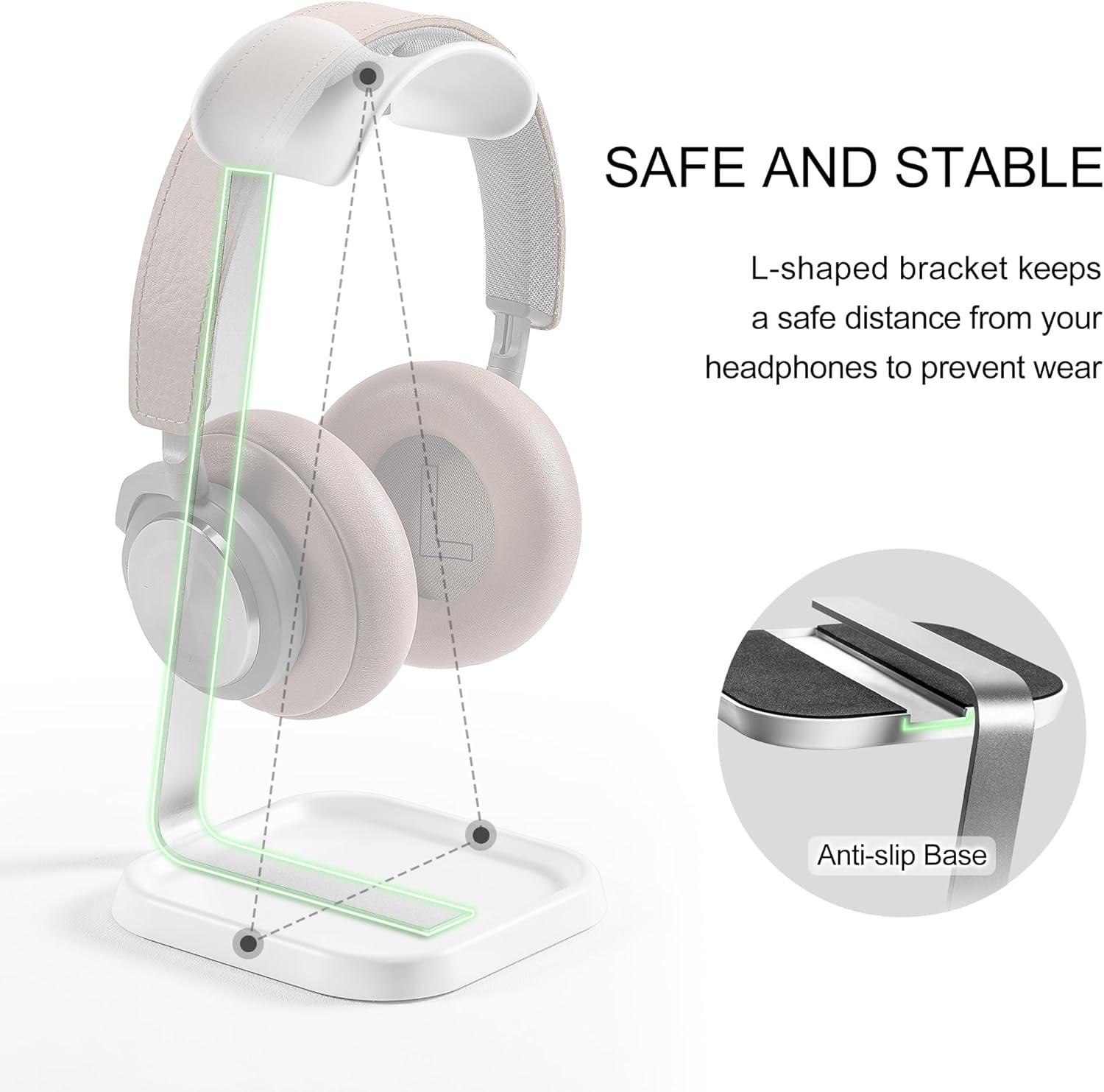 Headphone Stand, Curved Headset Stand with Storage Tray, Gaming Headset Holder for Airpods Max, Airpods Max 2, Airpods, Airpods Pro, Beats, Bose, Sony and More (White) image number 3