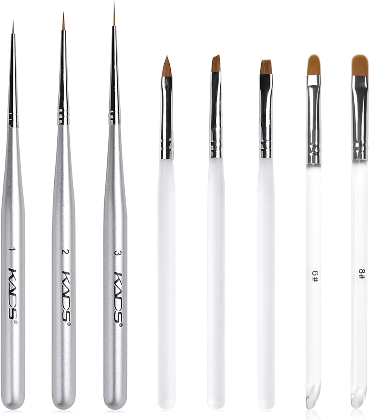 KADS 8 Pcs Nail Brushes Set-Nail Liner Brush Nail Gel Brushes Ponined Flat Oblique Brush and Oval Brush image number 4