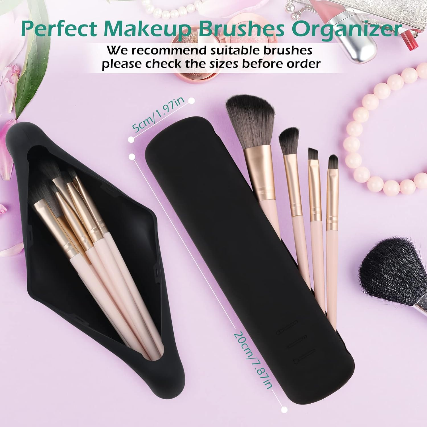 Geeric Silicone Cosmetic Bags, Travel Makeup Brush Holder Portable Cosmetic Face Brushes Organizer for Travelling Lightweight Makeup Brush Case Pouch Holder for Woman Black image number 5