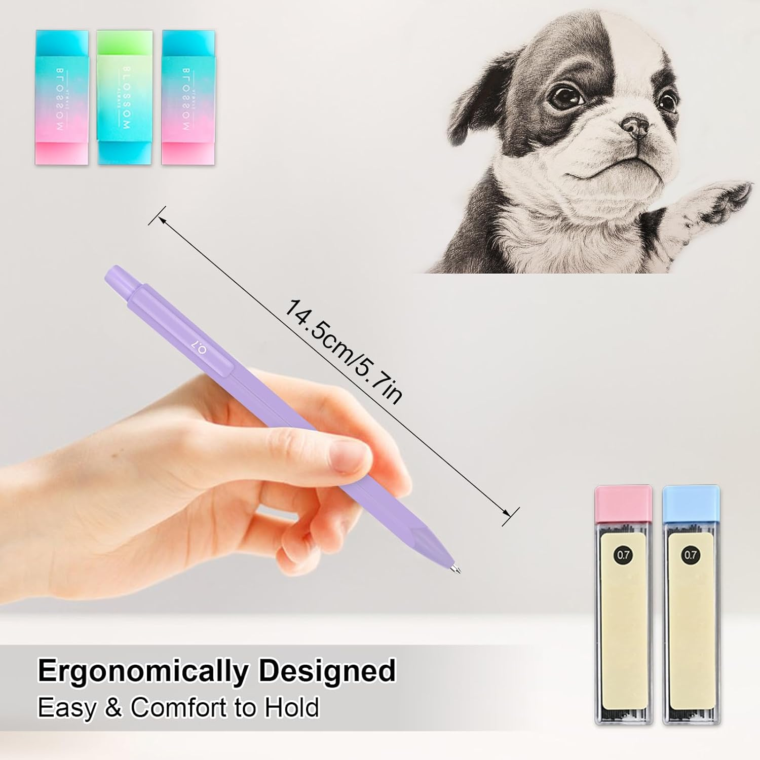 Cute Mechanical Pencil Set, 6 PCS Led Pencils, Pastel Pencil Mechanical, 120 Pencil Refills 0.5 0.7 MM, 4 Pack Erasers, Aesthetic School Writing Supplies for Women Girls Gifts image number 2
