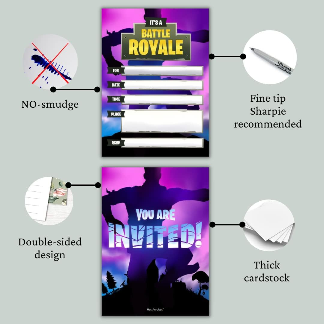 Hat Acrobat 20 Birthday Invitations for Boys with Envelopes and Thank You Cards - Game on Birthday Party Supplies (Purple) image number 3