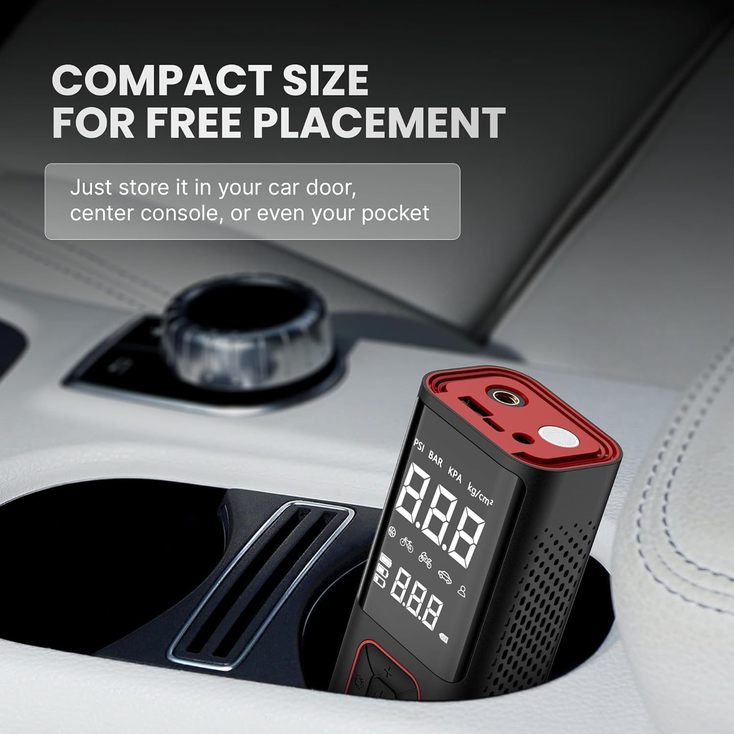 ROOBOOST Tyre Inflator, 6000Mah Cordless Air Compressor, 150PSI Pressure Digital Gauge, Car/Bike/Ball/Air Pump, USB Type-C Charger, Emergency Light. RB-TL80 Cordless Tyre Inflator & Power Bank image number 3