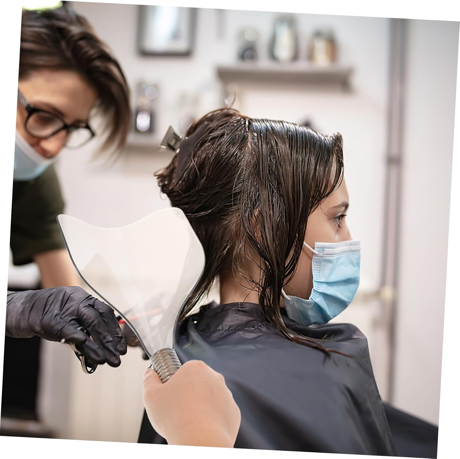 AUTSUPPL 2Pcs Hair Coloring Masks with Handle and Black Barber Salon Haircut Covers for Hairdressing and Makeup Protection image number 6